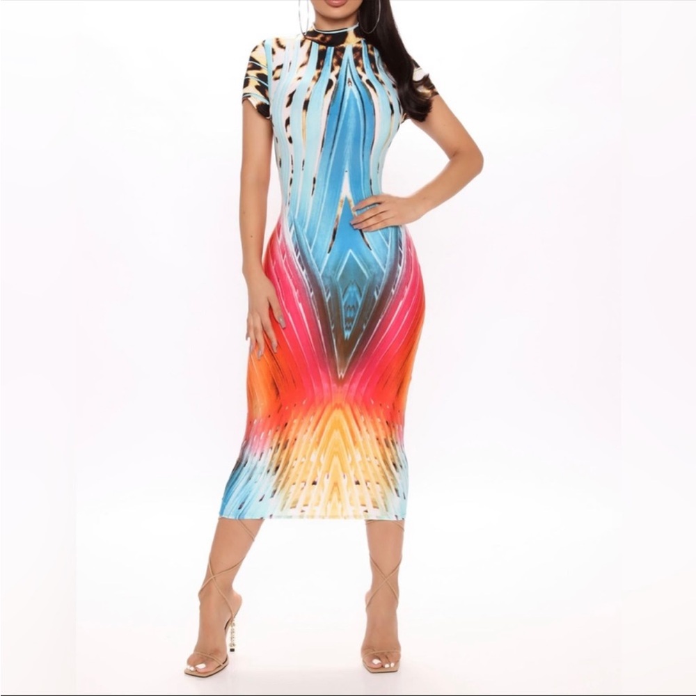 Fashion Nova Gorgeous Colorful Leopard Print sexy midi Dress - Picture 6 of 6